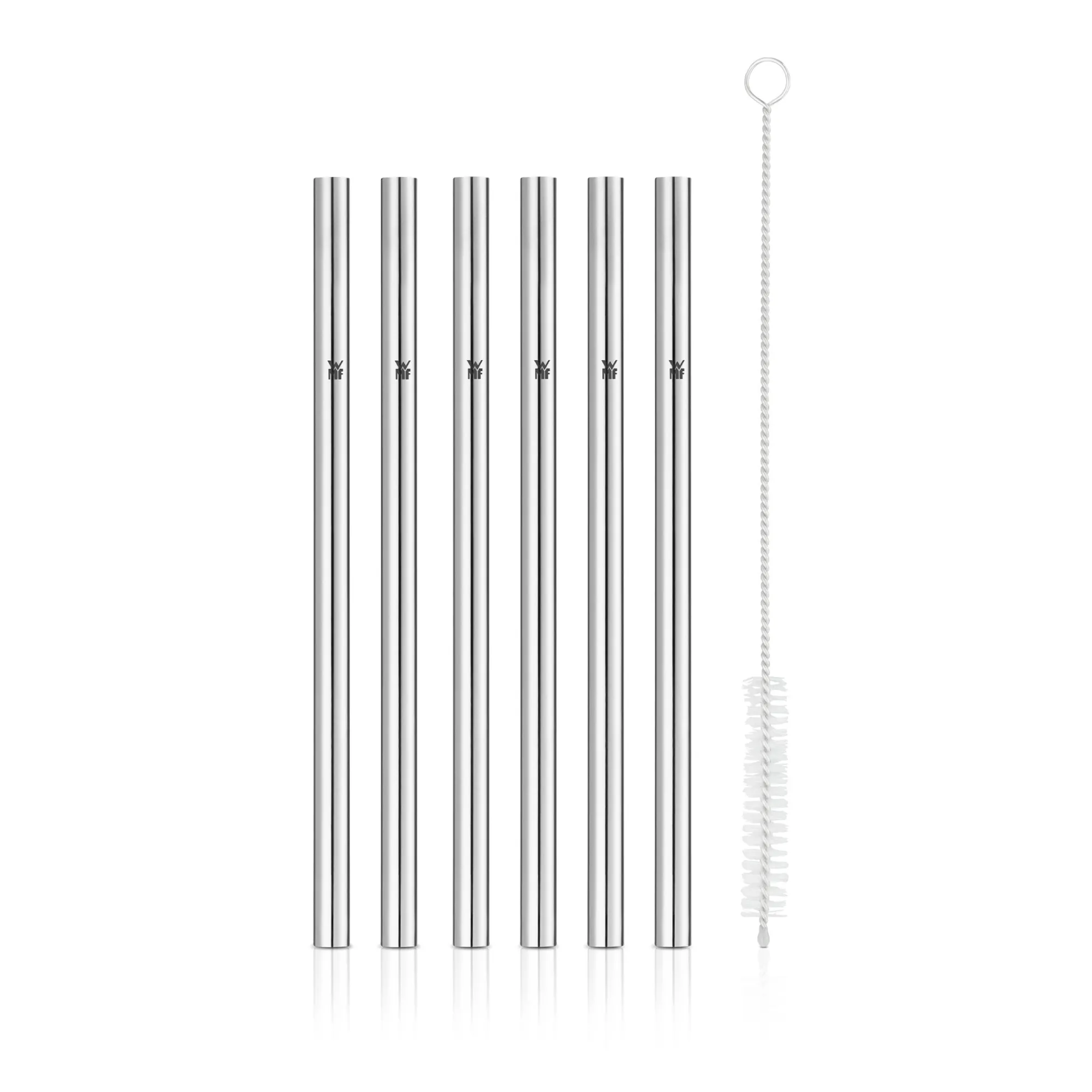 WMF Baric Trinkhalm-Set Cromargan®, 18 cm, 6-teilig plus mit Reinigungsbürste| Barzubehör