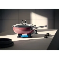 WMF Fusiontec Mineral Wok mit Glasdeckel, 28 cm, Rose Quartz| Woks