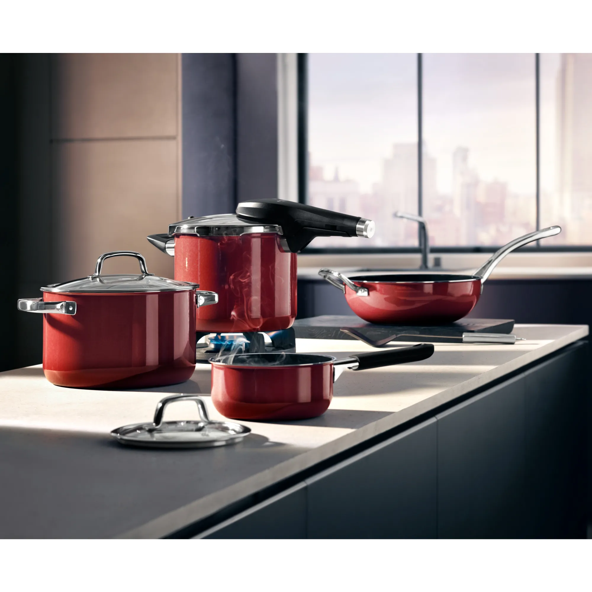 WMF Fusiontec Perfect Premium Schnellkochtopf, 22 cm, 6,5 l Red| Schnellkochtöpfe|Induktionstöpfe