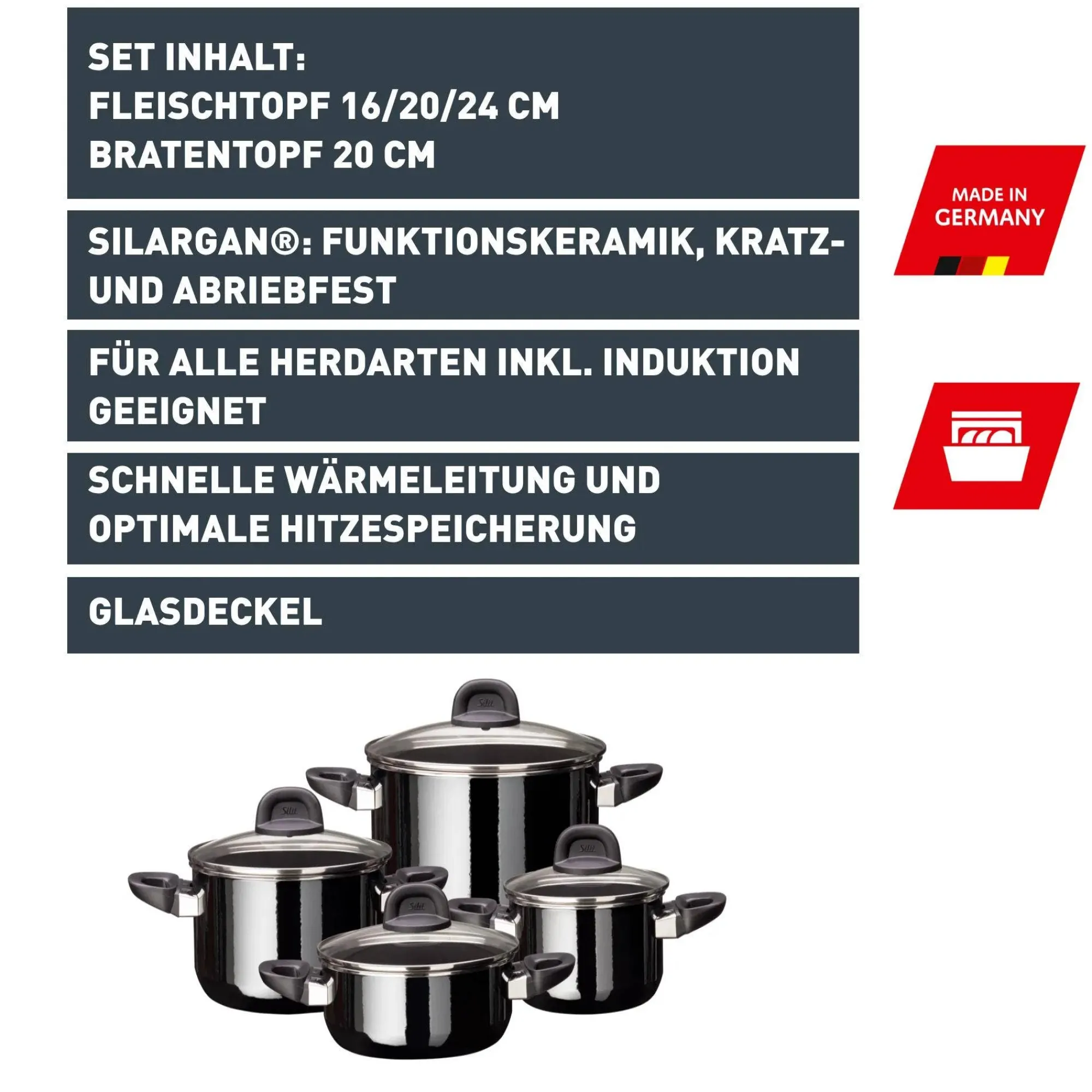WMF Silit Silargan® Modesto Topf-Set 4-teilig, Black| Topfsets