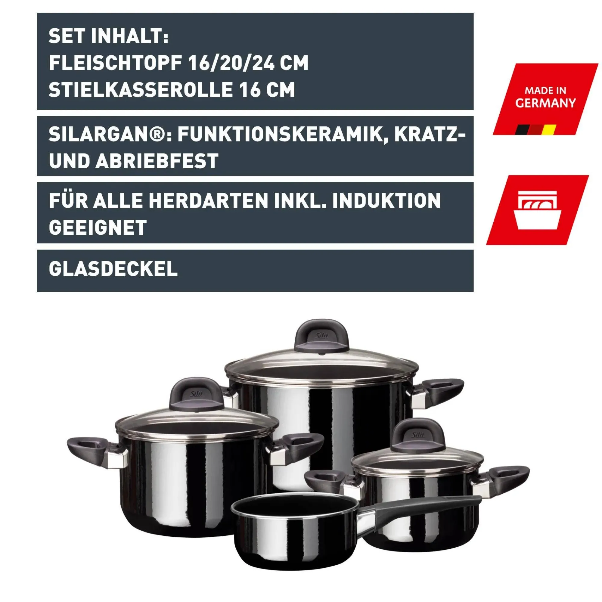 WMF Silit Silargan® Modesto Topf-Set 4-teilig, Black| Topfsets