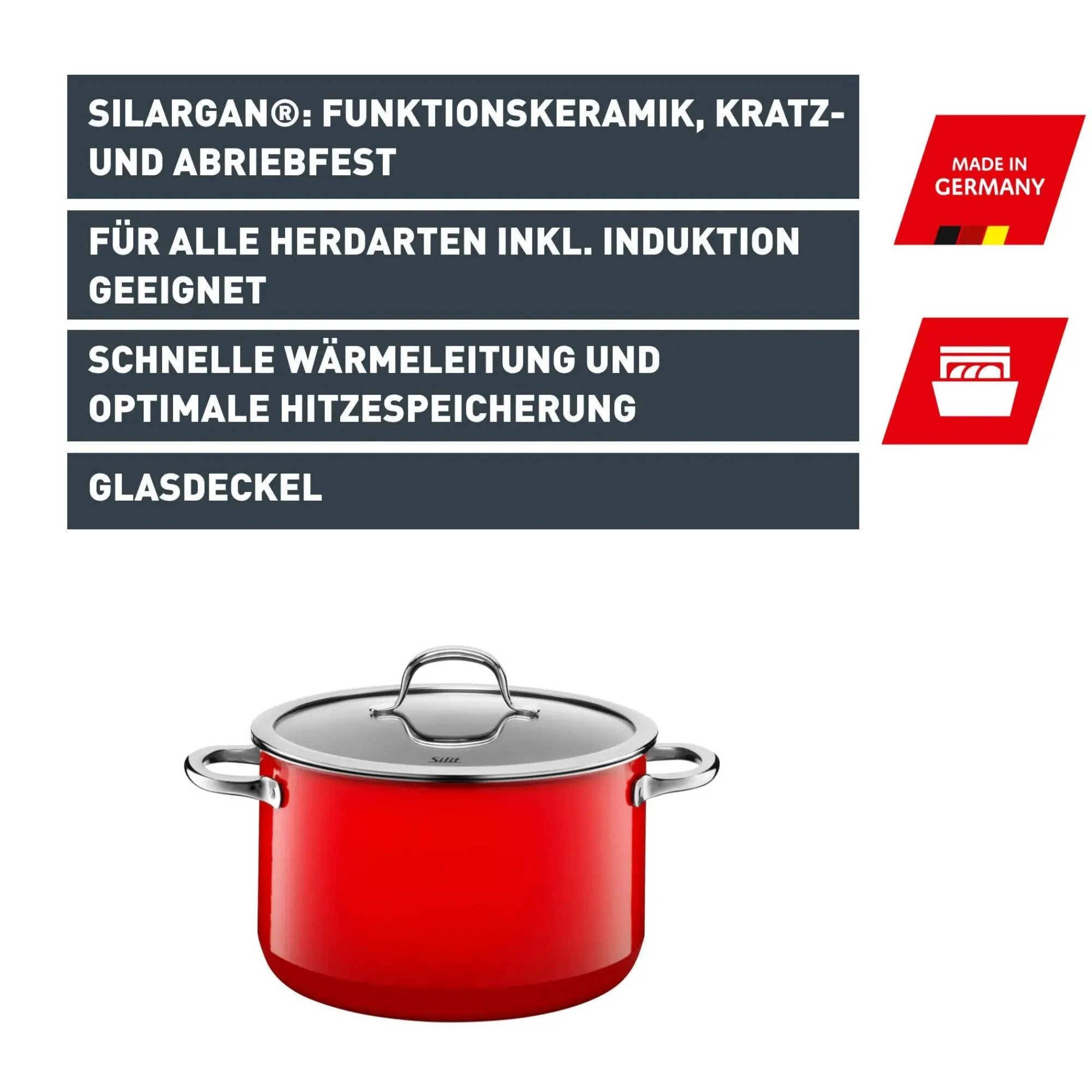 WMF Silit Silargan® Passion Kochtopf mit Deckel, 16 cm, Red| Kochtöpfe|Induktionstöpfe