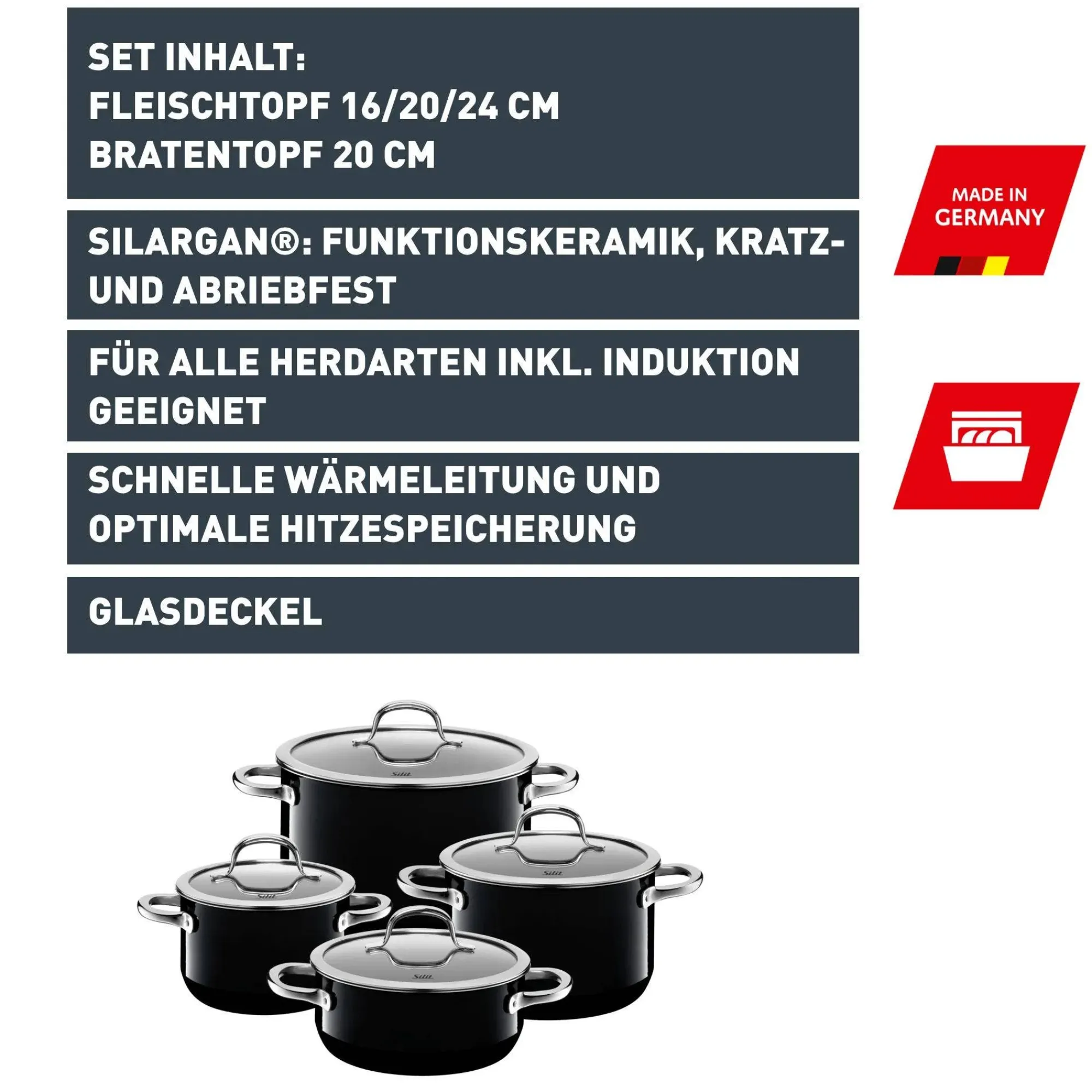 WMF Silit Silargan® Passion Topf-Set, 4-teilig, Black| Topfsets