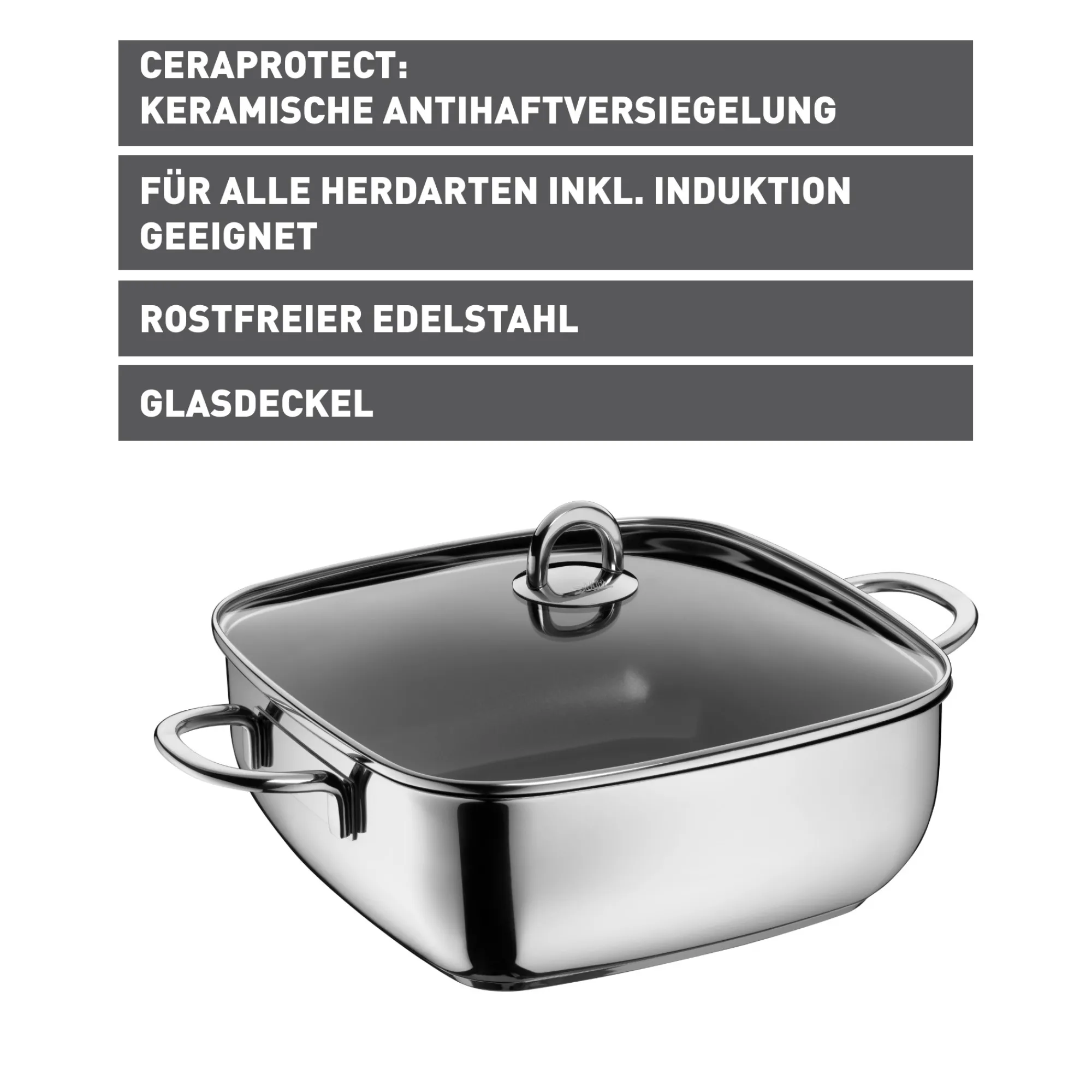 WMF Silit Studio Schmorkasserolle mit Glasdeckel, 29 x 29 cm| Bräter & Schmortöpfe